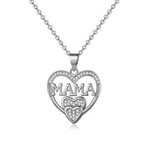 Silver MAMA‎ Heart Necklace – Sparkly Jewelry Gift for Mom, Mother’s Day Present